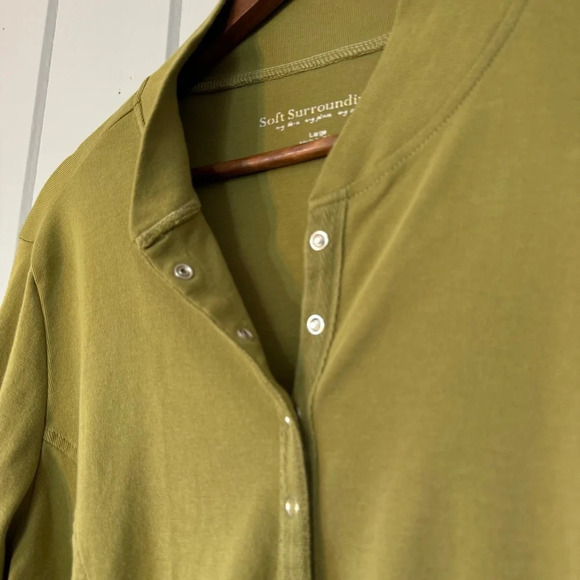 Soft Surroundings Northport Jacket Snap Button Up Long Green Cardigan Size L - Picture 5 of 9